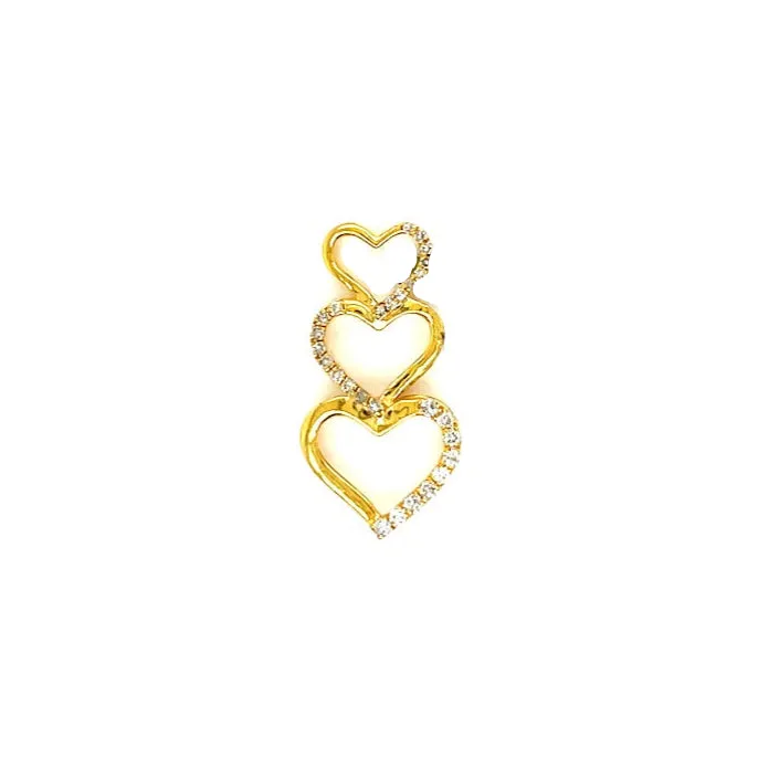 10k Gold Three Heart Pendant Charm With Natural Round Diamonds featuring .26ct - SP25575