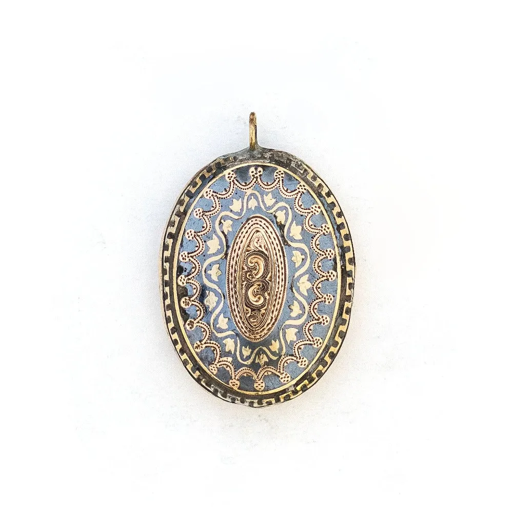 10K Yellow & Rose Gold Niello Antique Locket