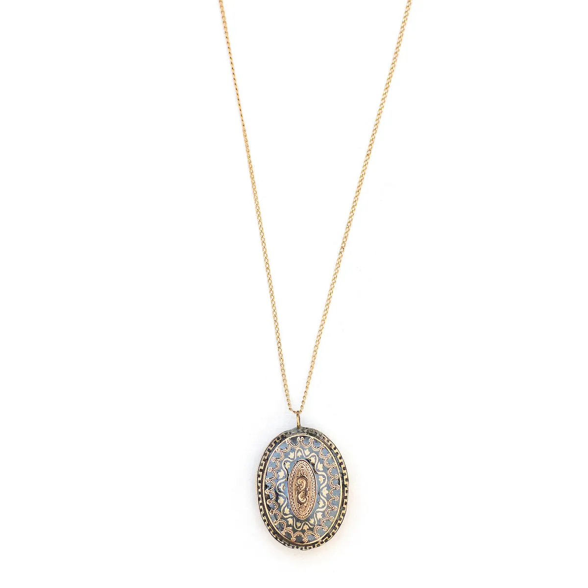 10K Yellow & Rose Gold Niello Antique Locket