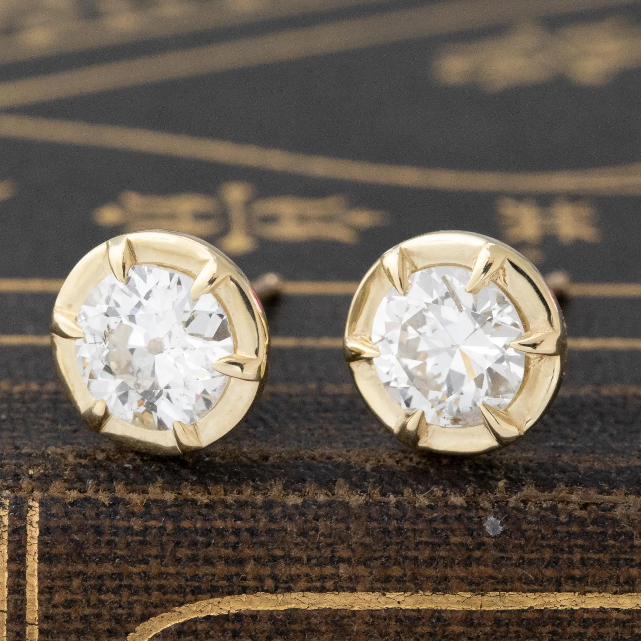 1.16ctw Old European Cut Diamond Collet Stud Earrings