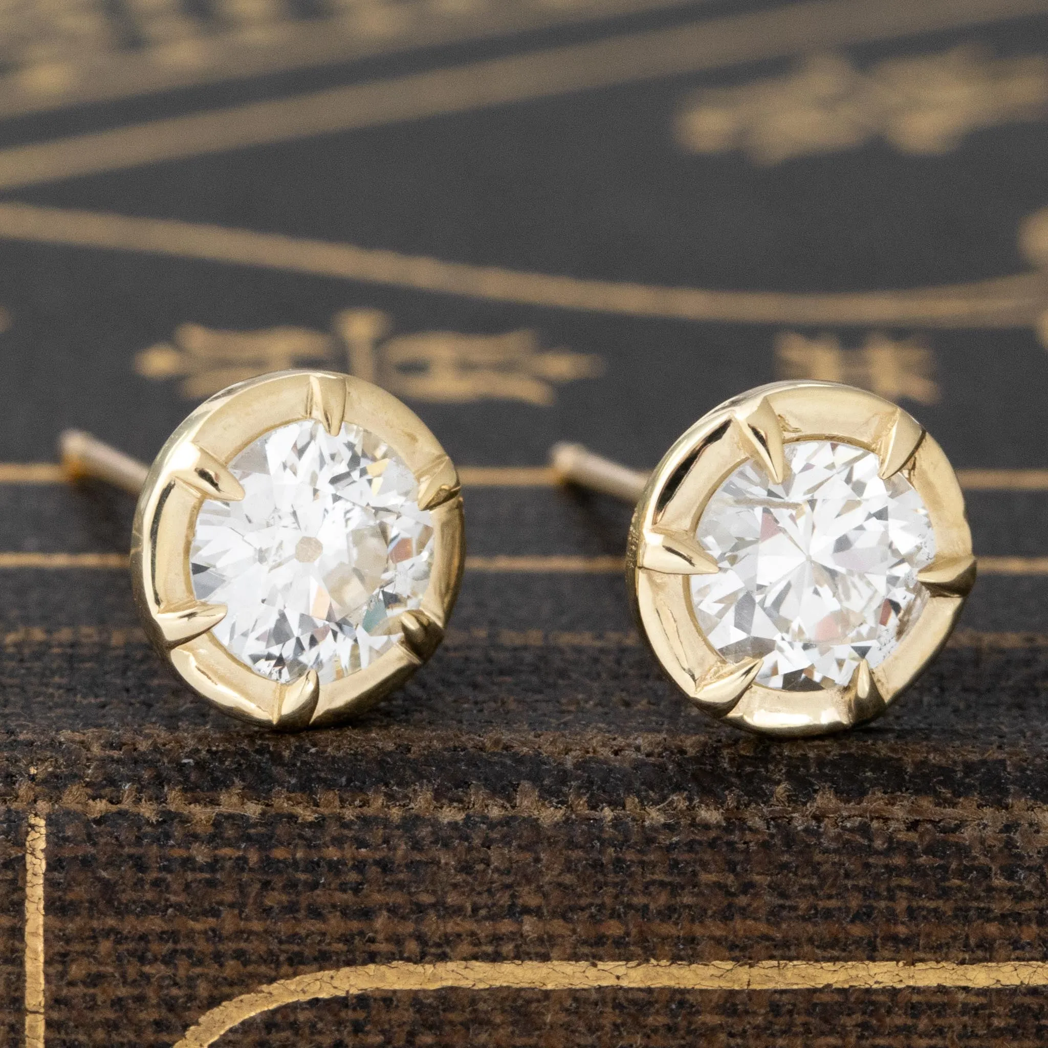 1.16ctw Old European Cut Diamond Collet Stud Earrings