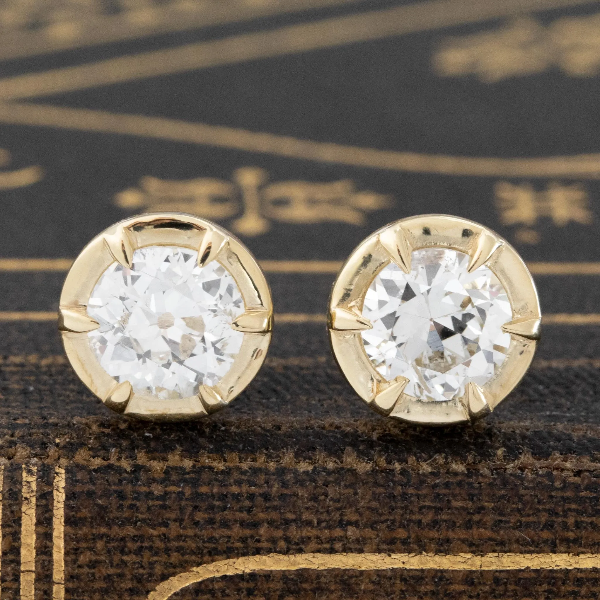 1.16ctw Old European Cut Diamond Collet Stud Earrings