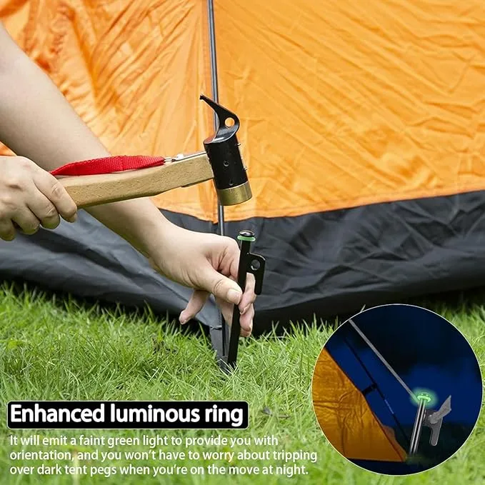12Inch Heavy Duty Tent Stakes,20 PCS Tent Pegs Metal Fluorescent Silicone Rings  Storage Bag for Camping (20pcs)
