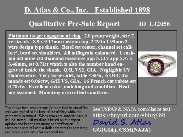 1.47ctw Old Mine Cut Diamond & Ruby Target Ring