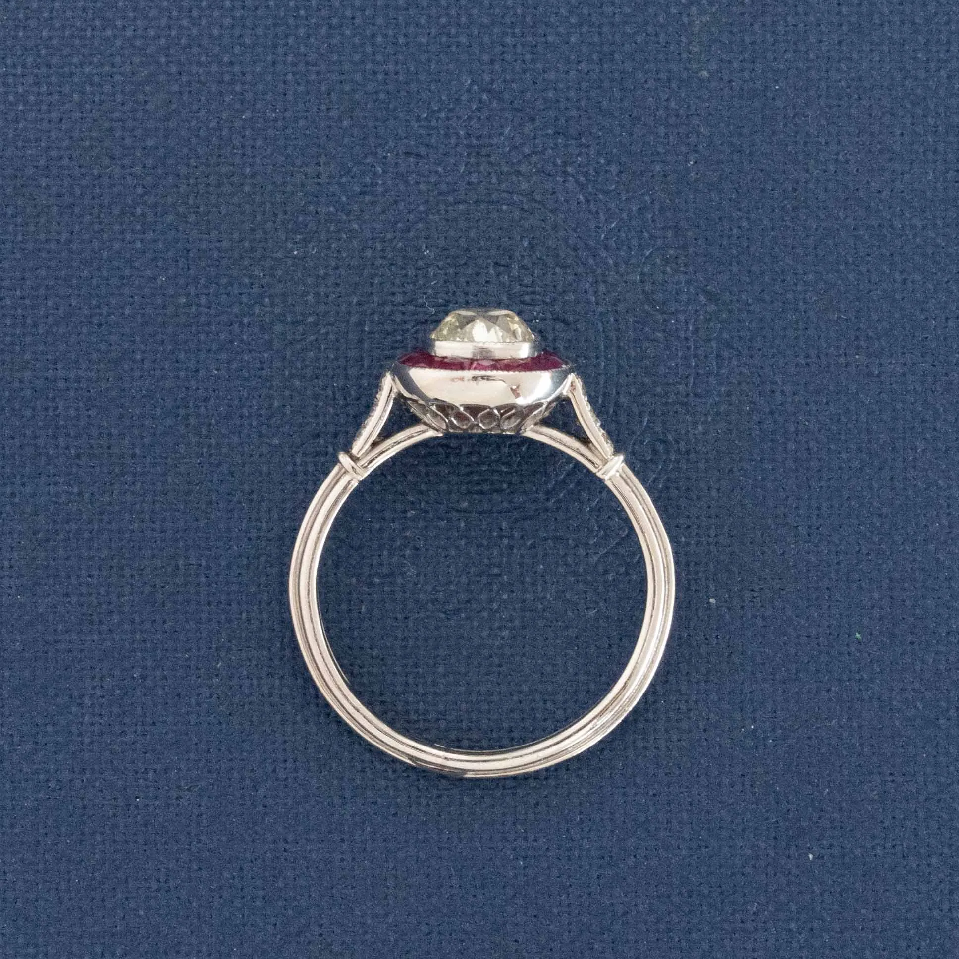 1.47ctw Old Mine Cut Diamond & Ruby Target Ring