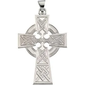14K White Celtic-Inspired Cross Pendant