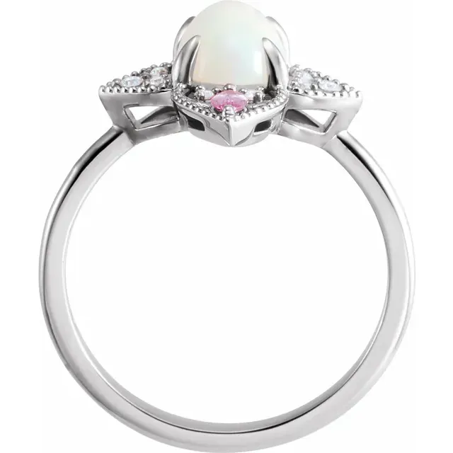 14K White Ethiopian Opal, Pink Sapphire & .05 CTW Diamond Vintage-Inspired Ring
