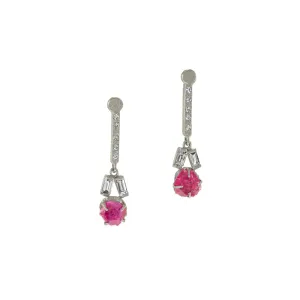 14K White Gold Earrings with Rough Rubies & Diamonds