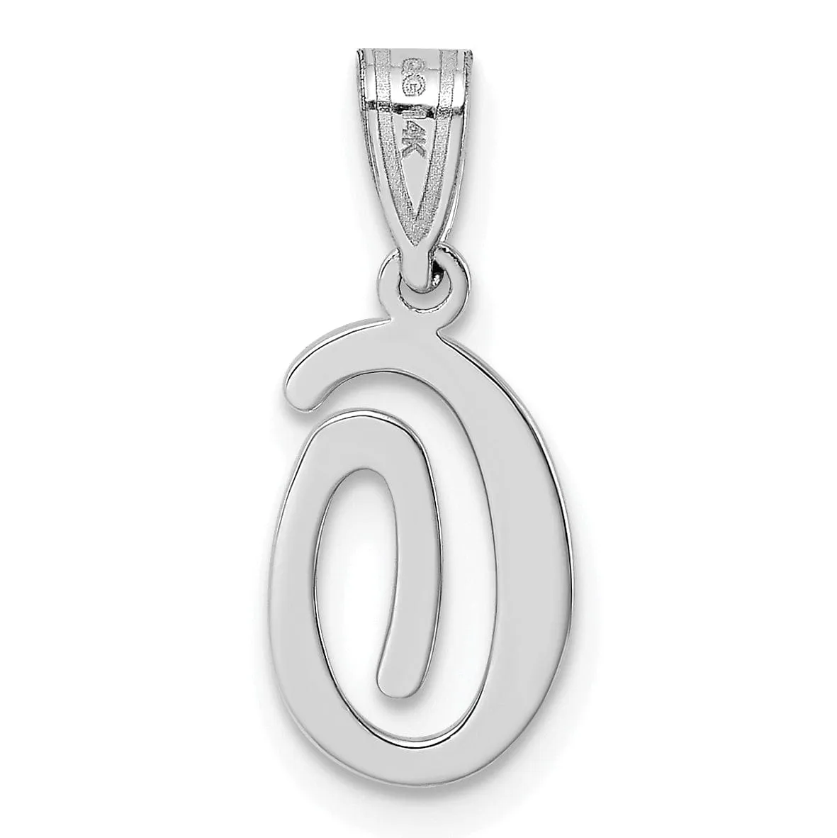 14K White Gold Medium Size Script Design Letter O Initial Charm Pendant