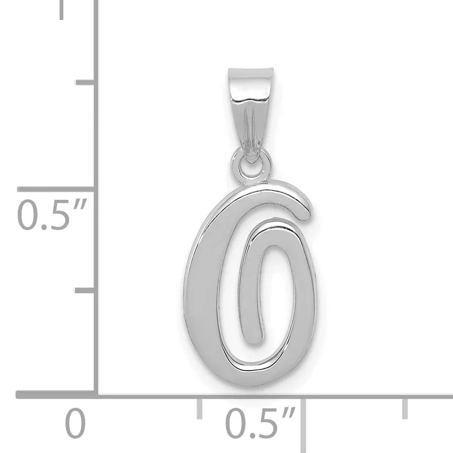 14K White Gold Medium Size Script Design Letter O Initial Charm Pendant