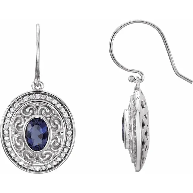 14K White Iolite & 1/3 CTW Diamond Earrings