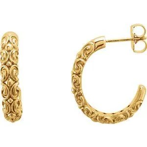 14K Yellow 20x4.1 mm Sculptural-Inspired J-Hoop Earrings