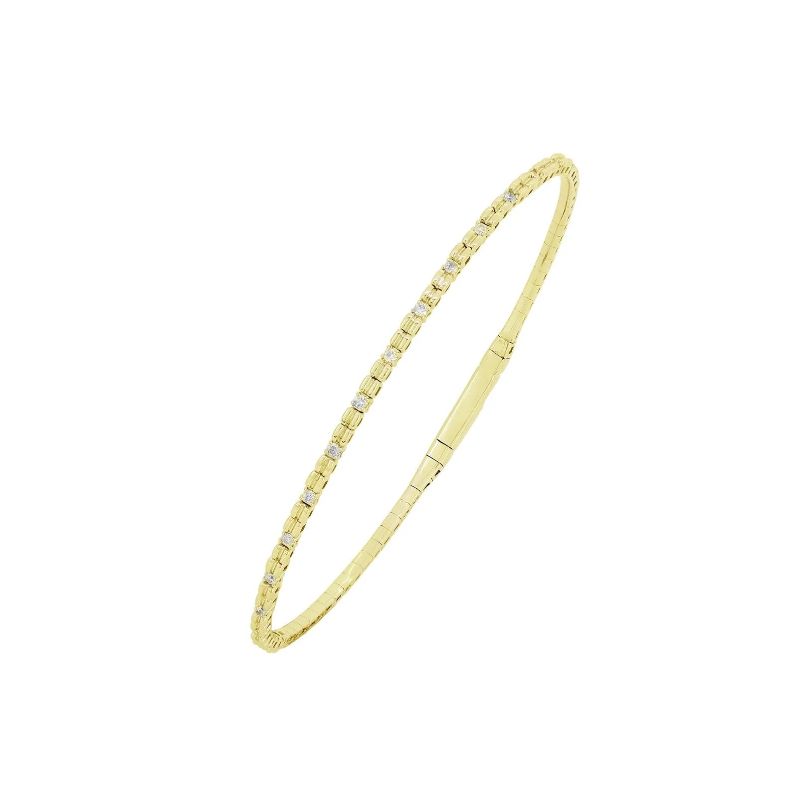 14K Yellow Gold Bangle Bracelet With Diamond Stations