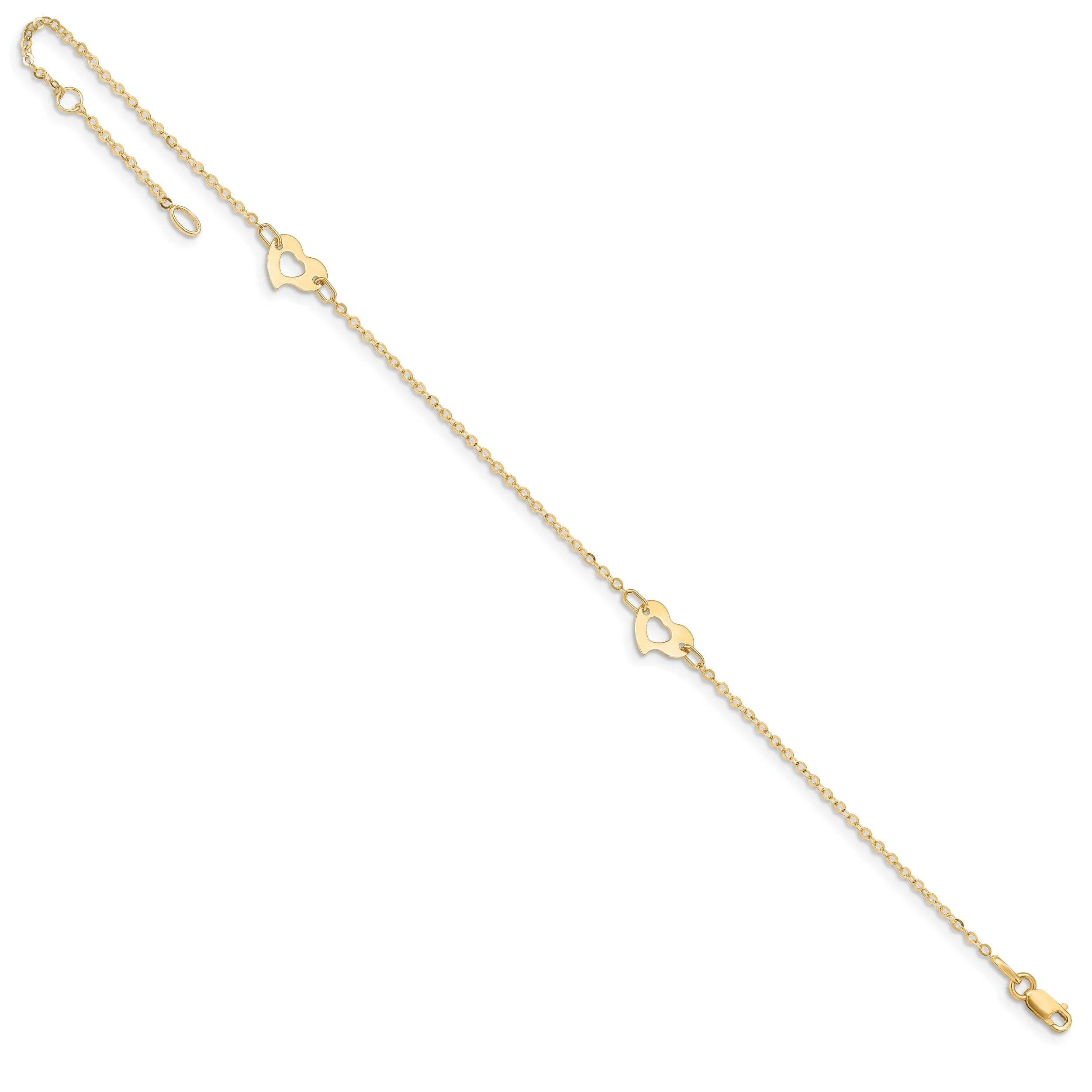 14k Yellow Gold Polished Heart Anklet