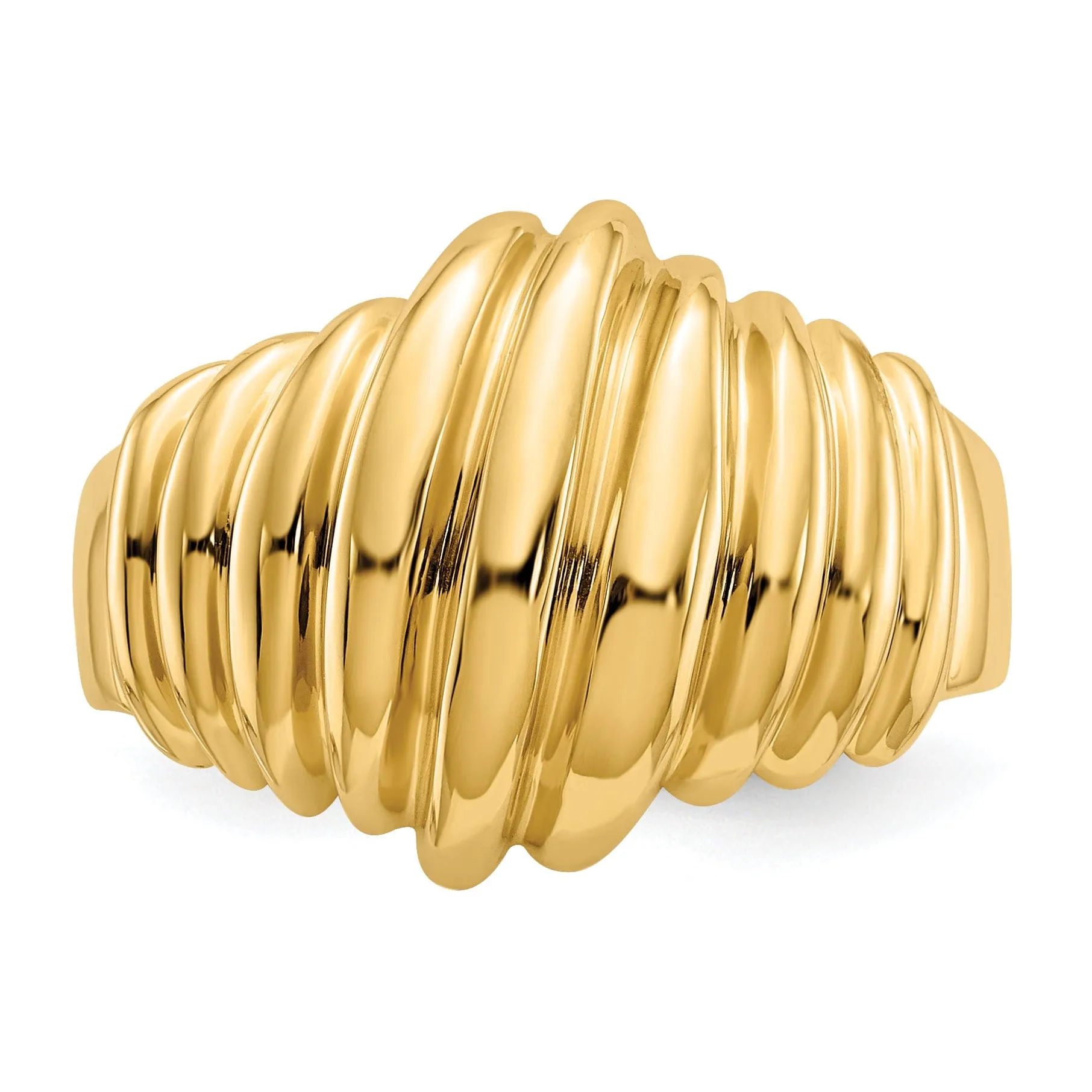 14k Yellow Gold Polished Scalloped Dome Ring