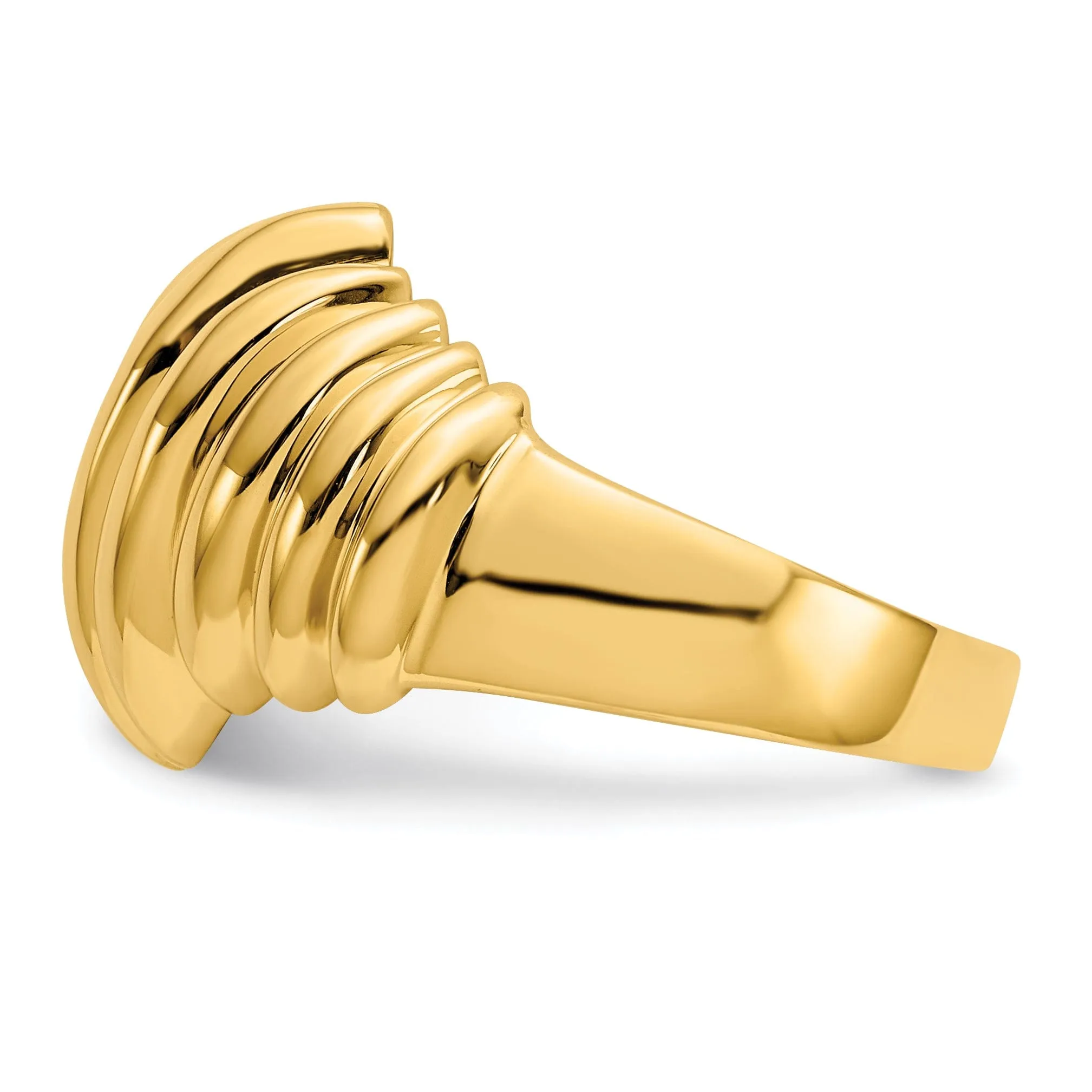 14k Yellow Gold Polished Scalloped Dome Ring
