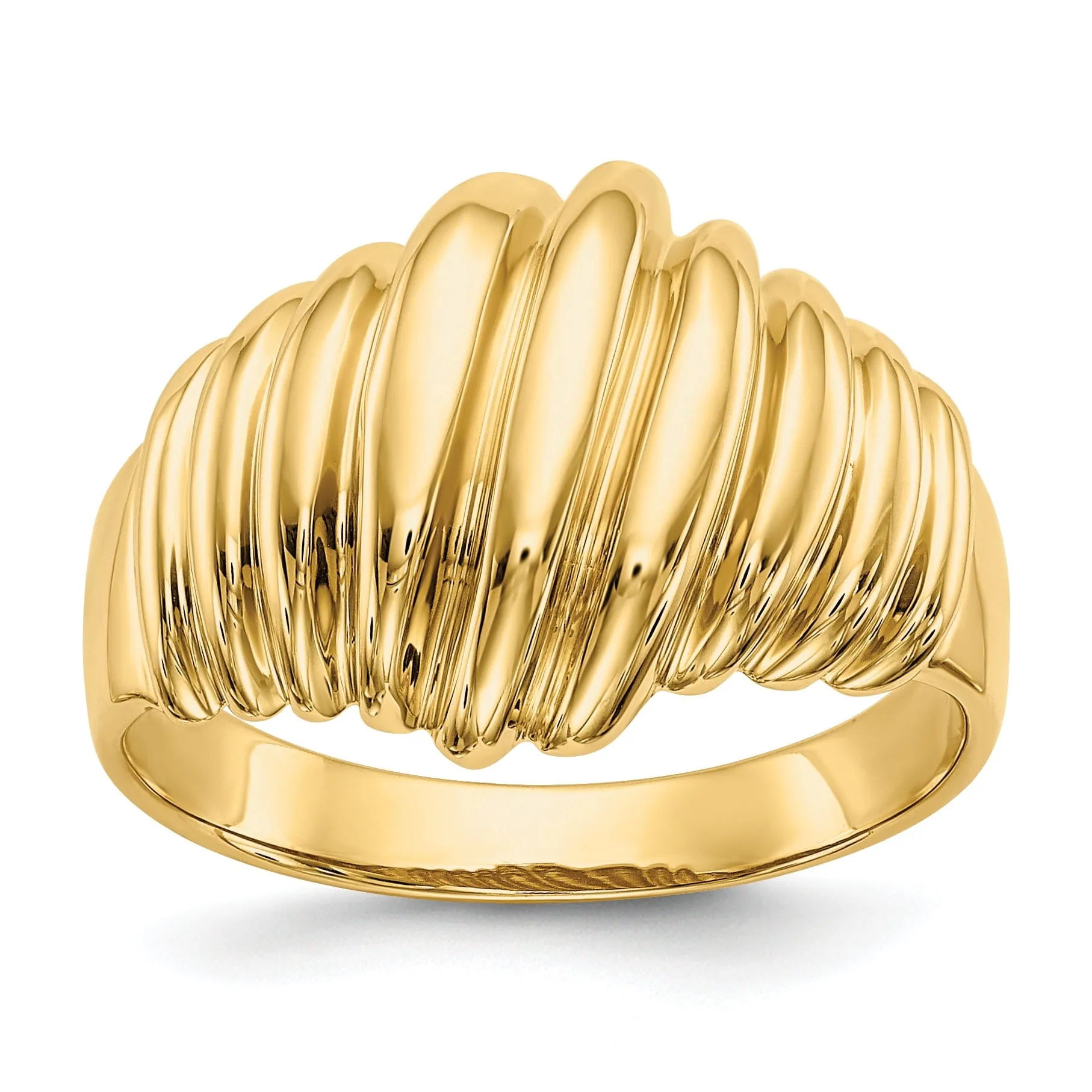 14k Yellow Gold Polished Scalloped Dome Ring