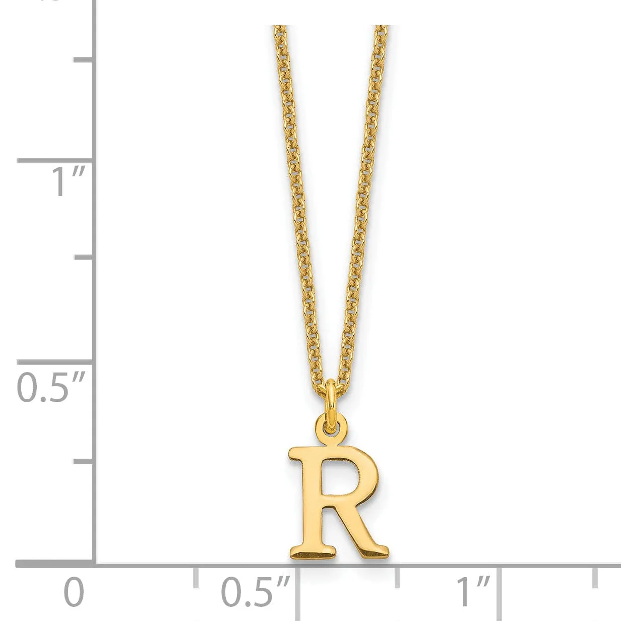 14k Yellow Gold Tiny Cut Out Block Letter R Initial Pendant and Necklace