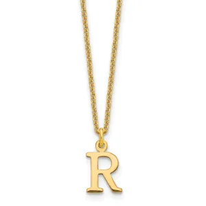 14k Yellow Gold Tiny Cut Out Block Letter R Initial Pendant and Necklace