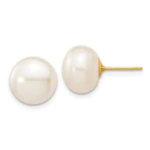 14k Yellow Gold White Button Pearl Earrings