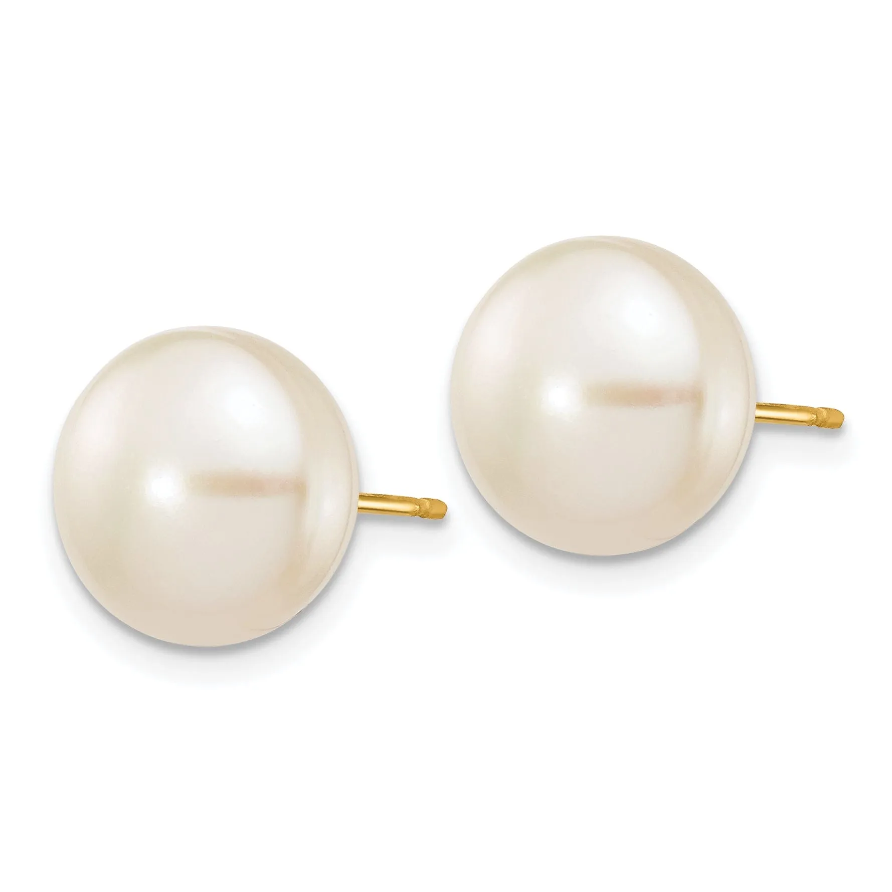 14k Yellow Gold White Button Pearl Earrings
