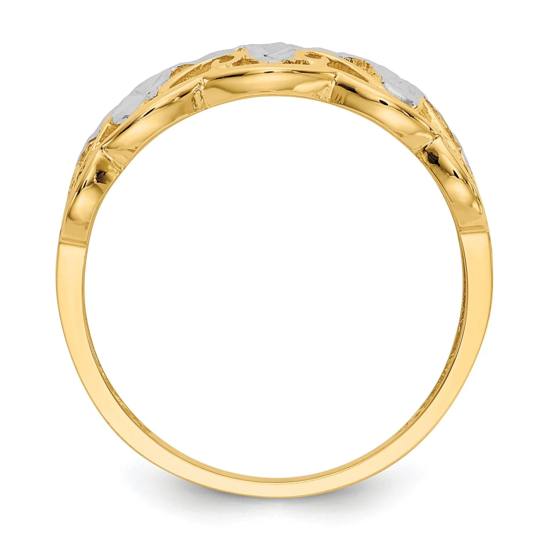 14k Yellow Rhodium Gold Diamond Cut Wave Ring