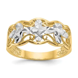 14k Yellow Rhodium Gold Diamond Cut Wave Ring