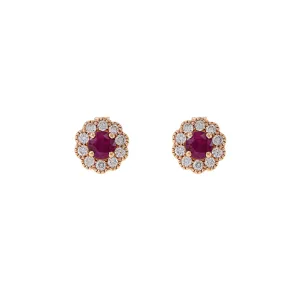 14KT Rose Gold Ruby And Diamond Flower Earrings