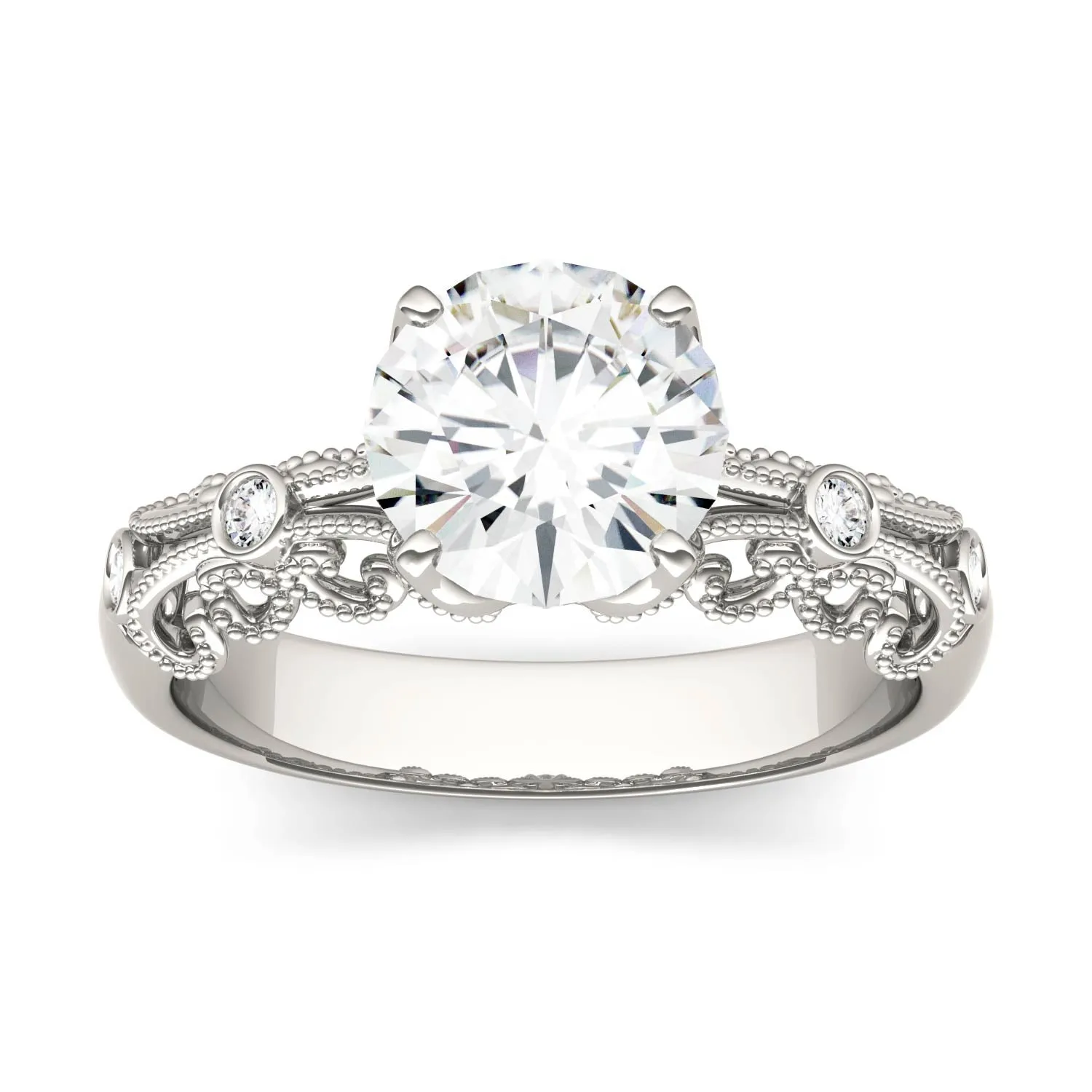 1.54 CTW DEW Round Moissanite Engagement Ring in 14K White Gold