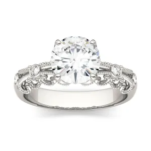 1.54 CTW DEW Round Moissanite Engagement Ring in 14K White Gold