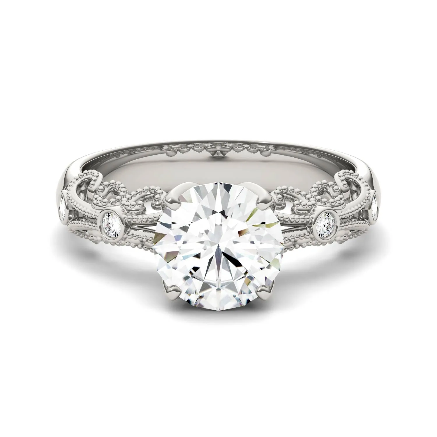 1.54 CTW DEW Round Moissanite Engagement Ring in 14K White Gold