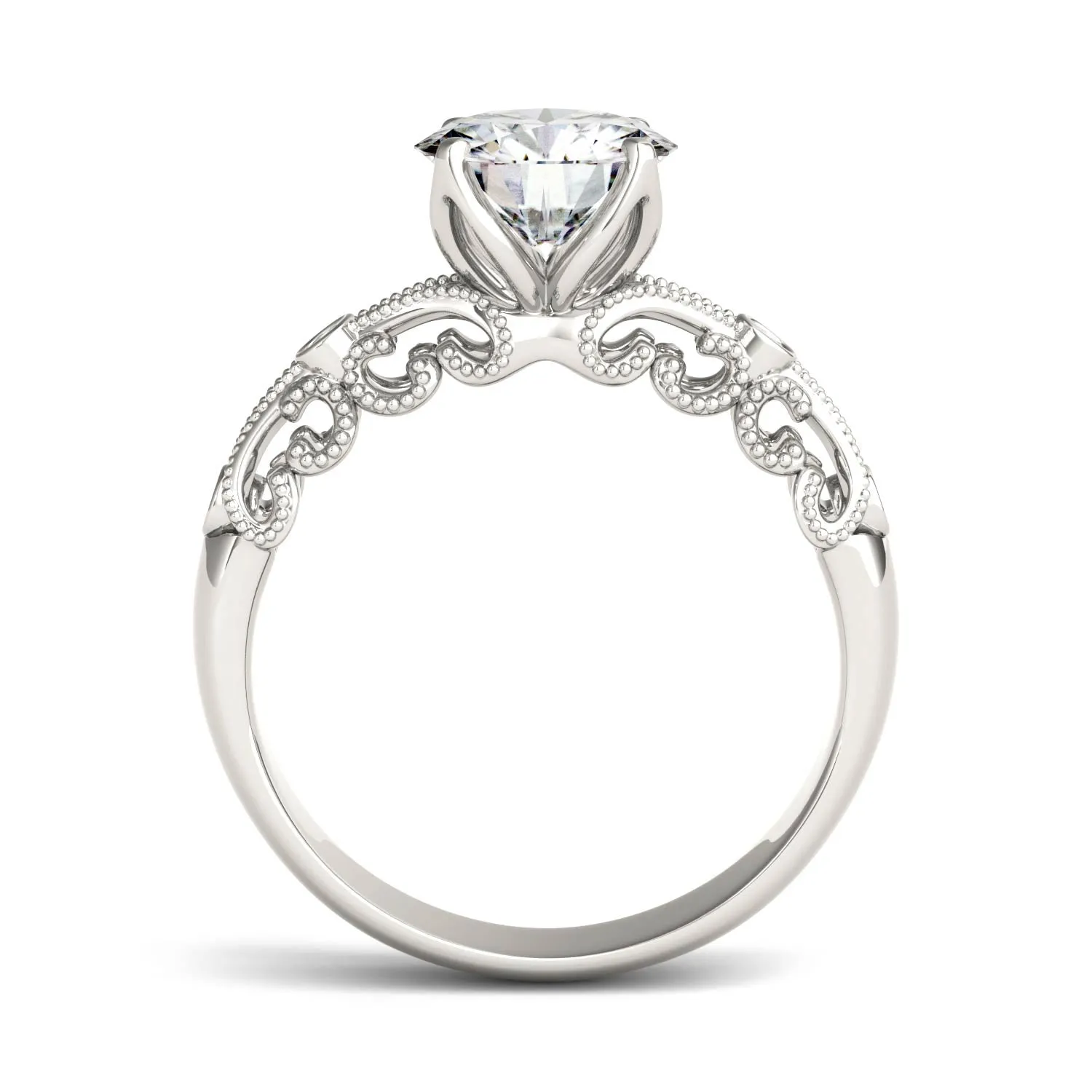 1.54 CTW DEW Round Moissanite Engagement Ring in 14K White Gold