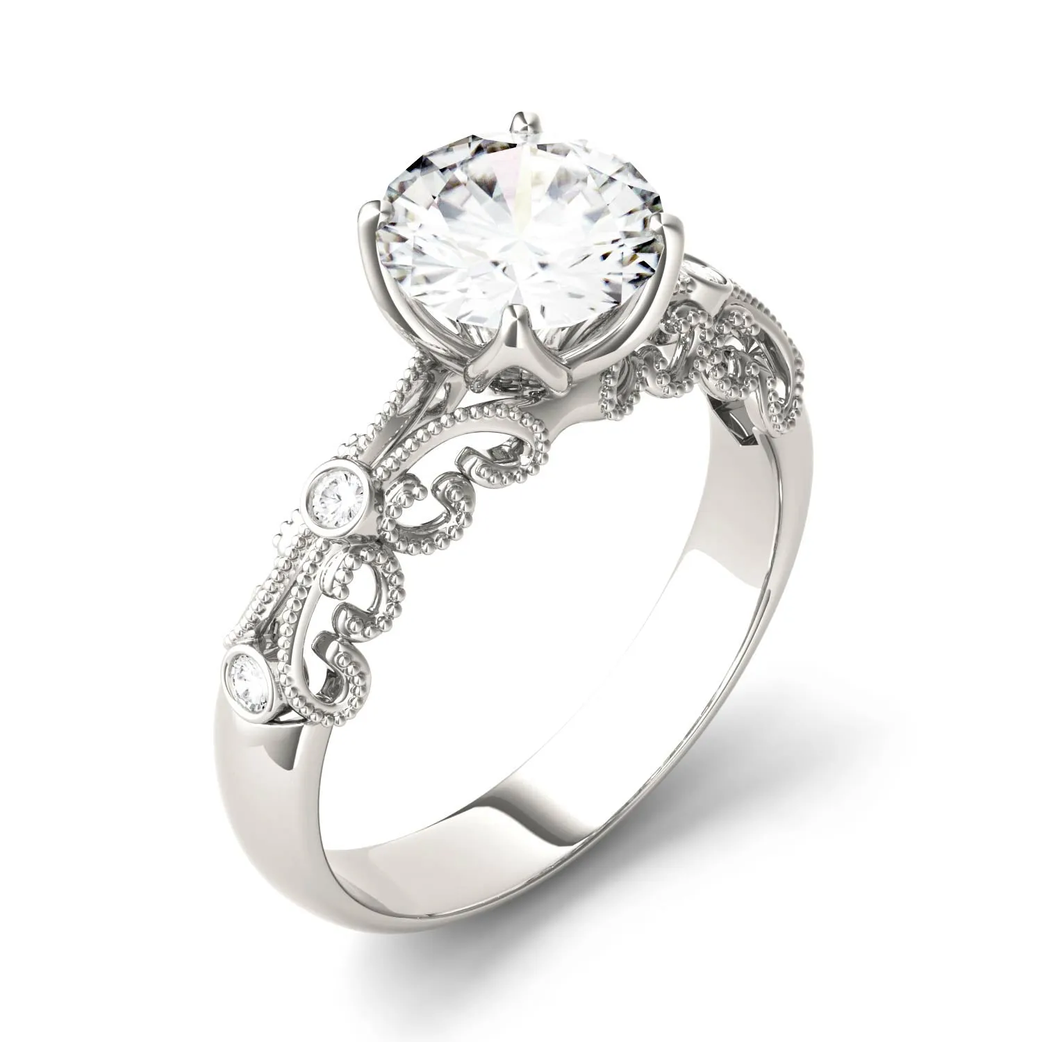 1.54 CTW DEW Round Moissanite Engagement Ring in 14K White Gold