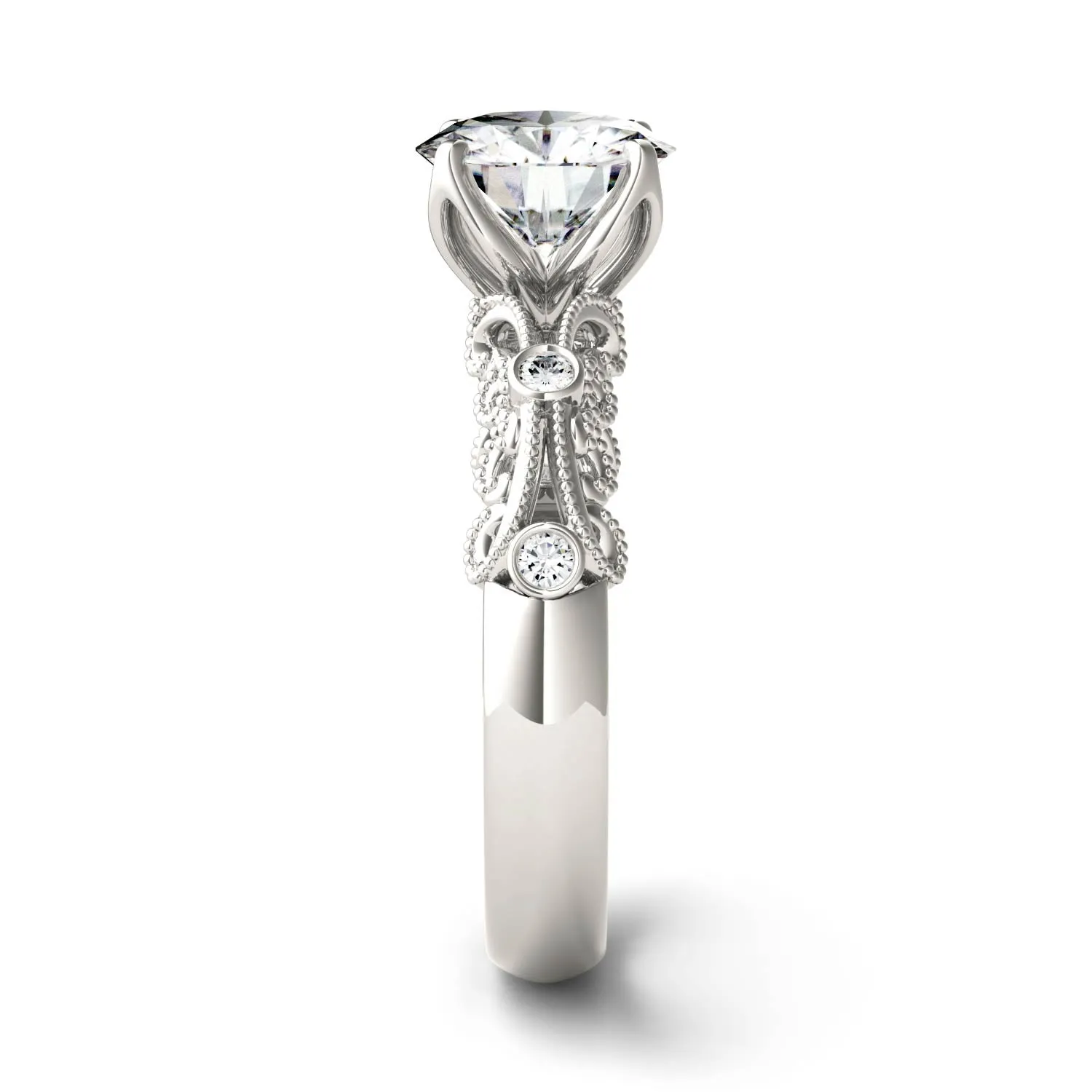 1.54 CTW DEW Round Moissanite Engagement Ring in 14K White Gold