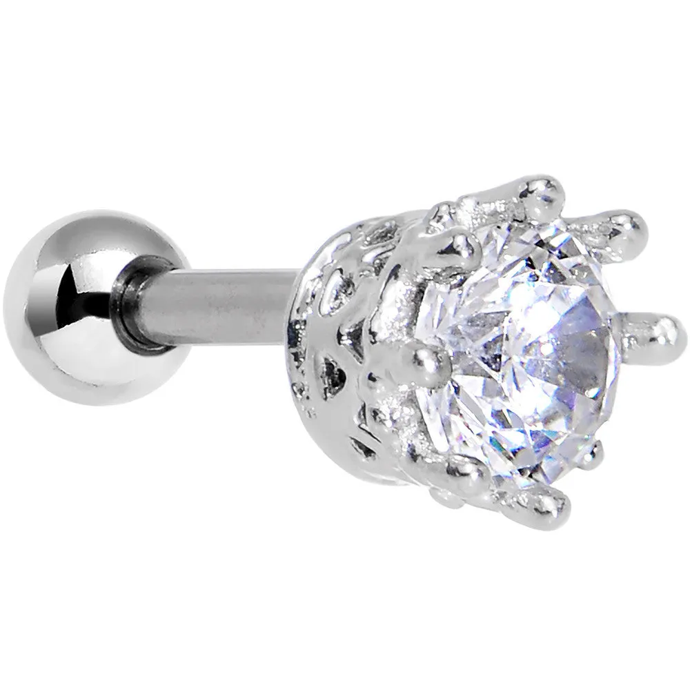 16 Gauge Clear CZ Classic Prong Set Tragus Cartilage Earring 1/4