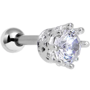 16 Gauge Clear CZ Classic Prong Set Tragus Cartilage Earring 1/4