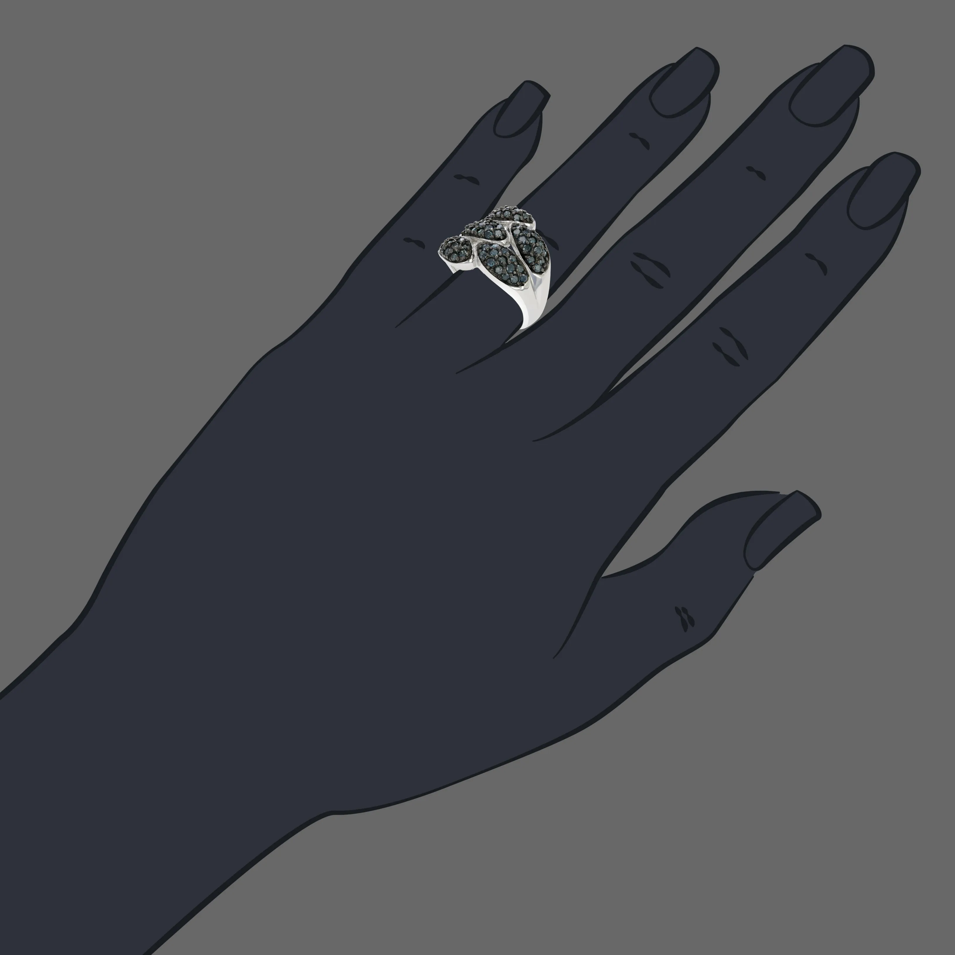 1.60 cttw Mushroom Blue Diamond Statement Ring in Sterling Silver