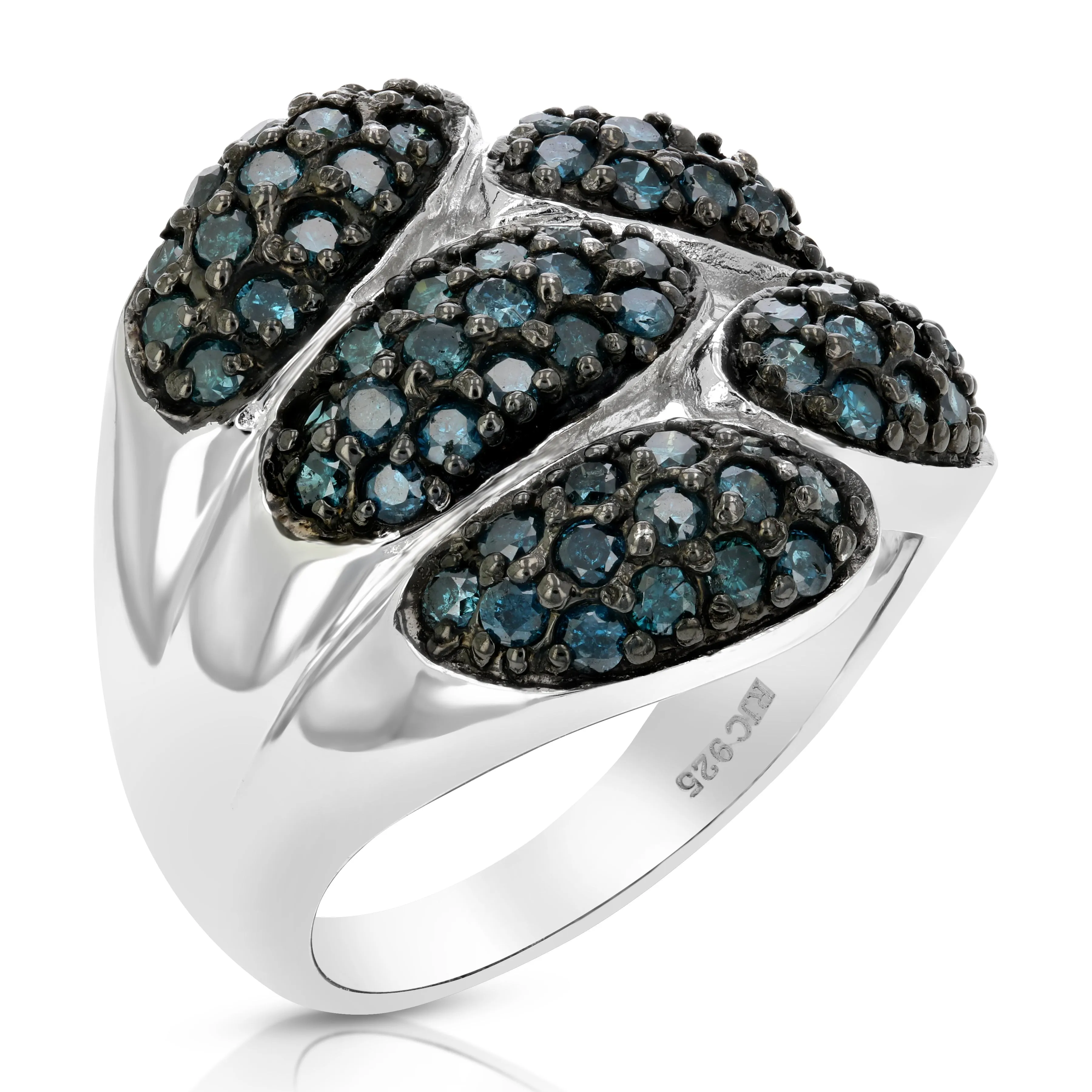 1.60 cttw Mushroom Blue Diamond Statement Ring in Sterling Silver