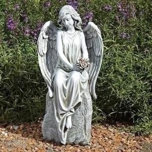 17.75"H Angel W/flowers Garden Statue