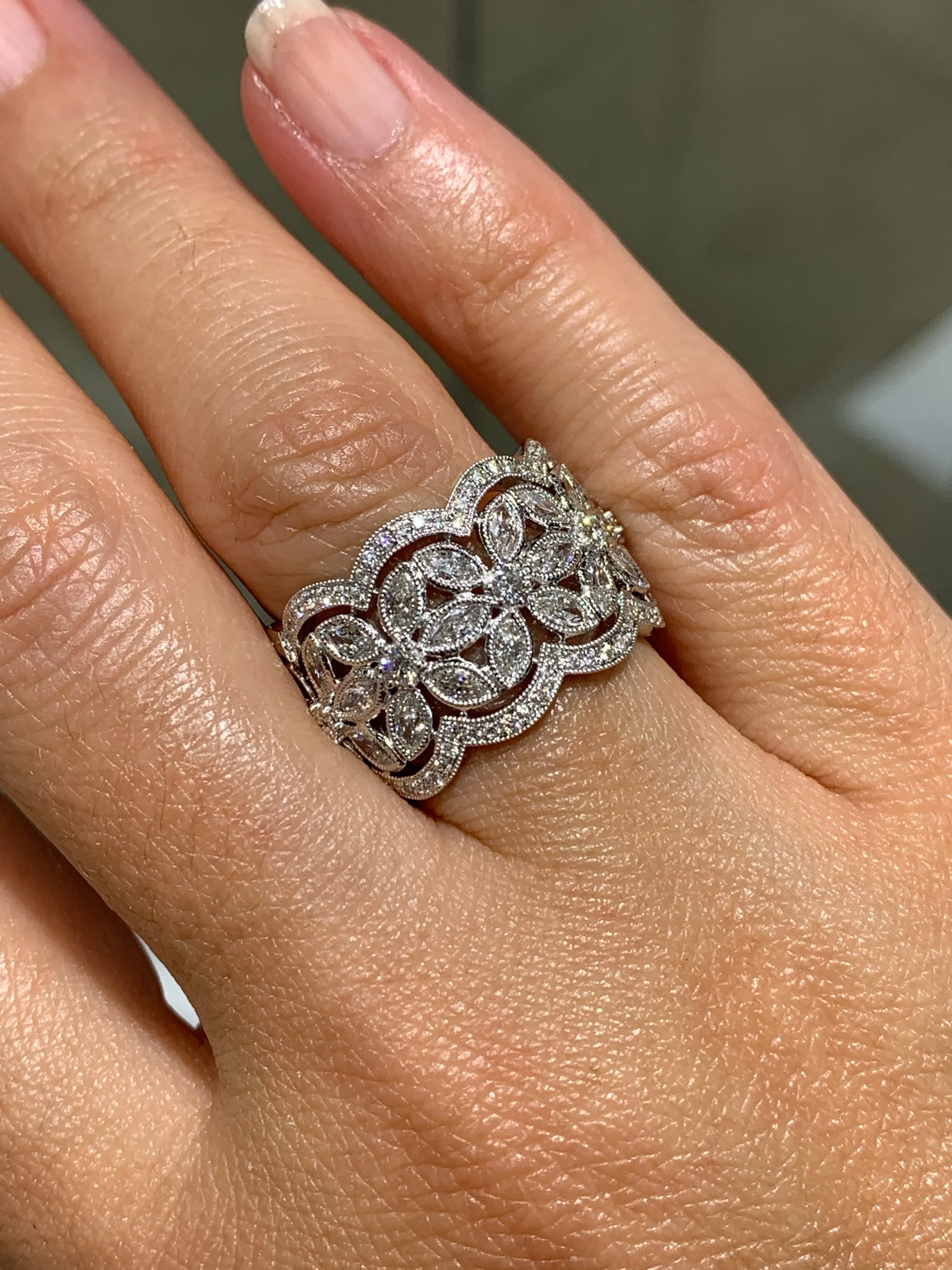 1.79ctw Diamond Antique Inspired Filigree Wide Ring