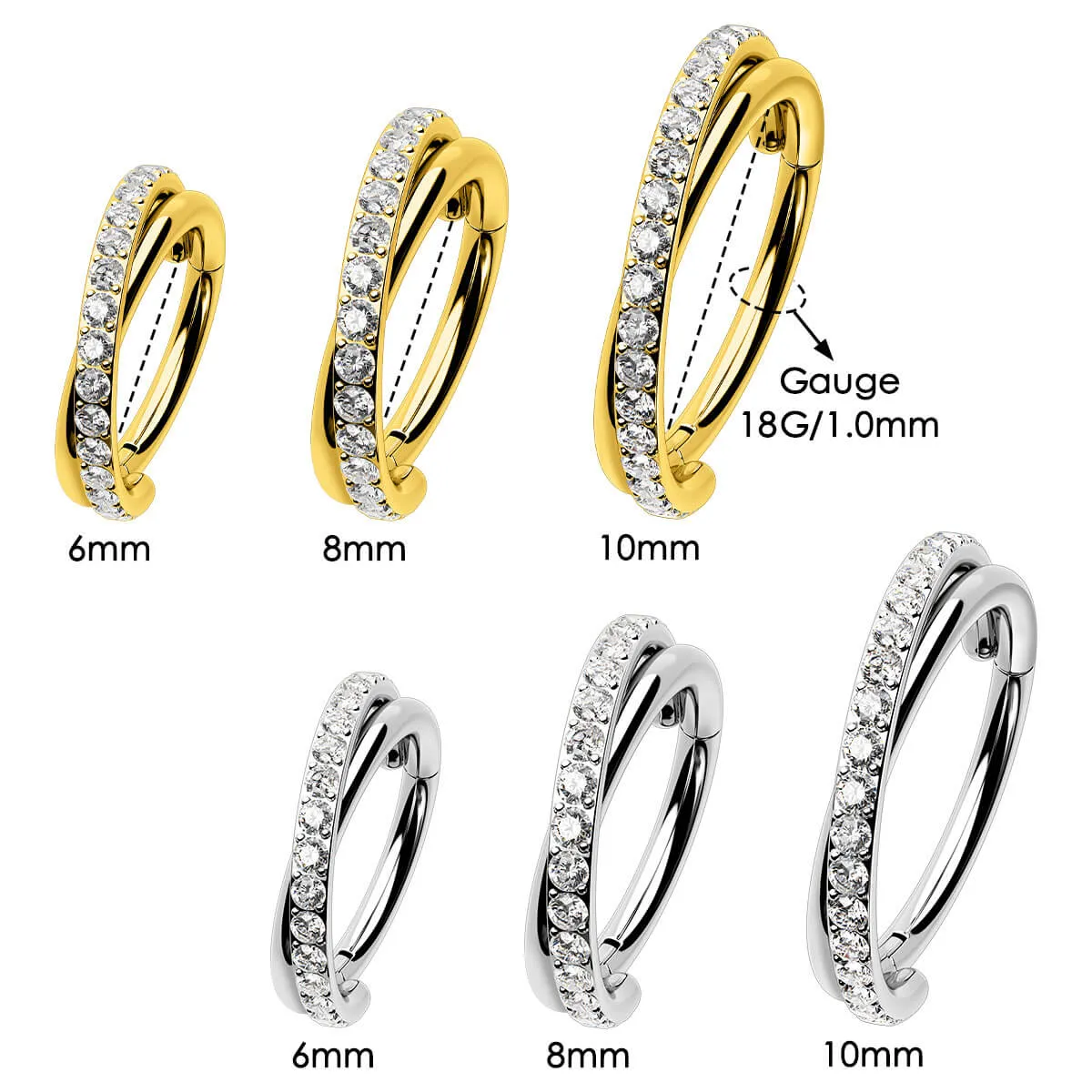 18G CZ Hinged Segment Entwine Nose Ring Cartilage Earring