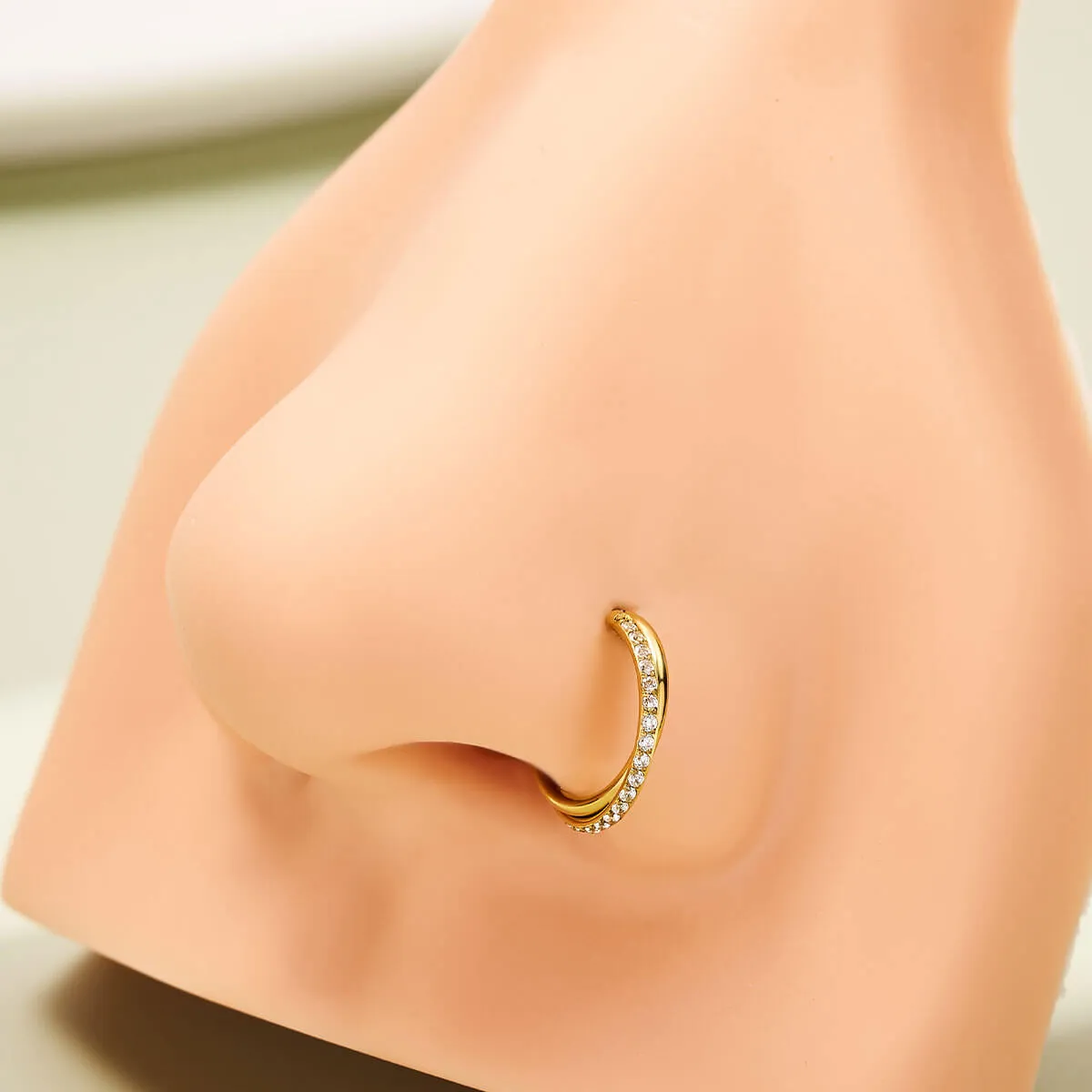 18G CZ Hinged Segment Entwine Nose Ring Cartilage Earring
