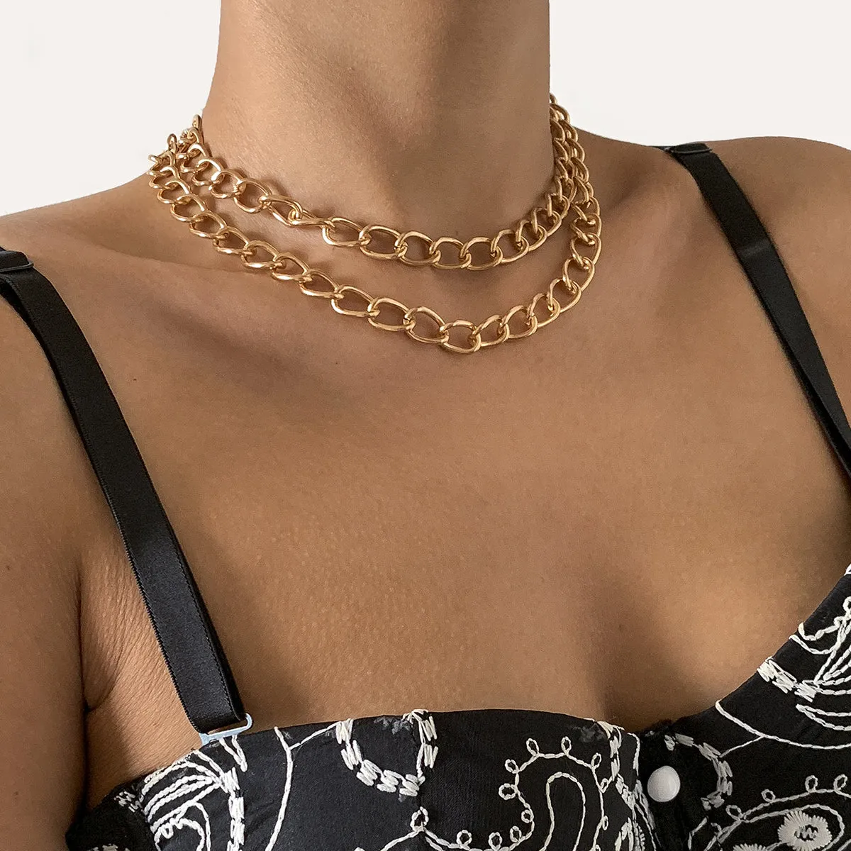 18K Gold-Plated Curb Chain Necklace Set