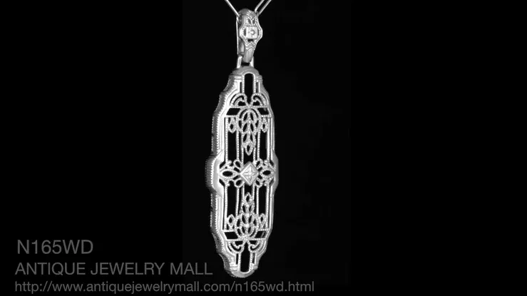 1920's Art Deco Filigree Lozenge Shape Diamond Pendant in Sterling Silver