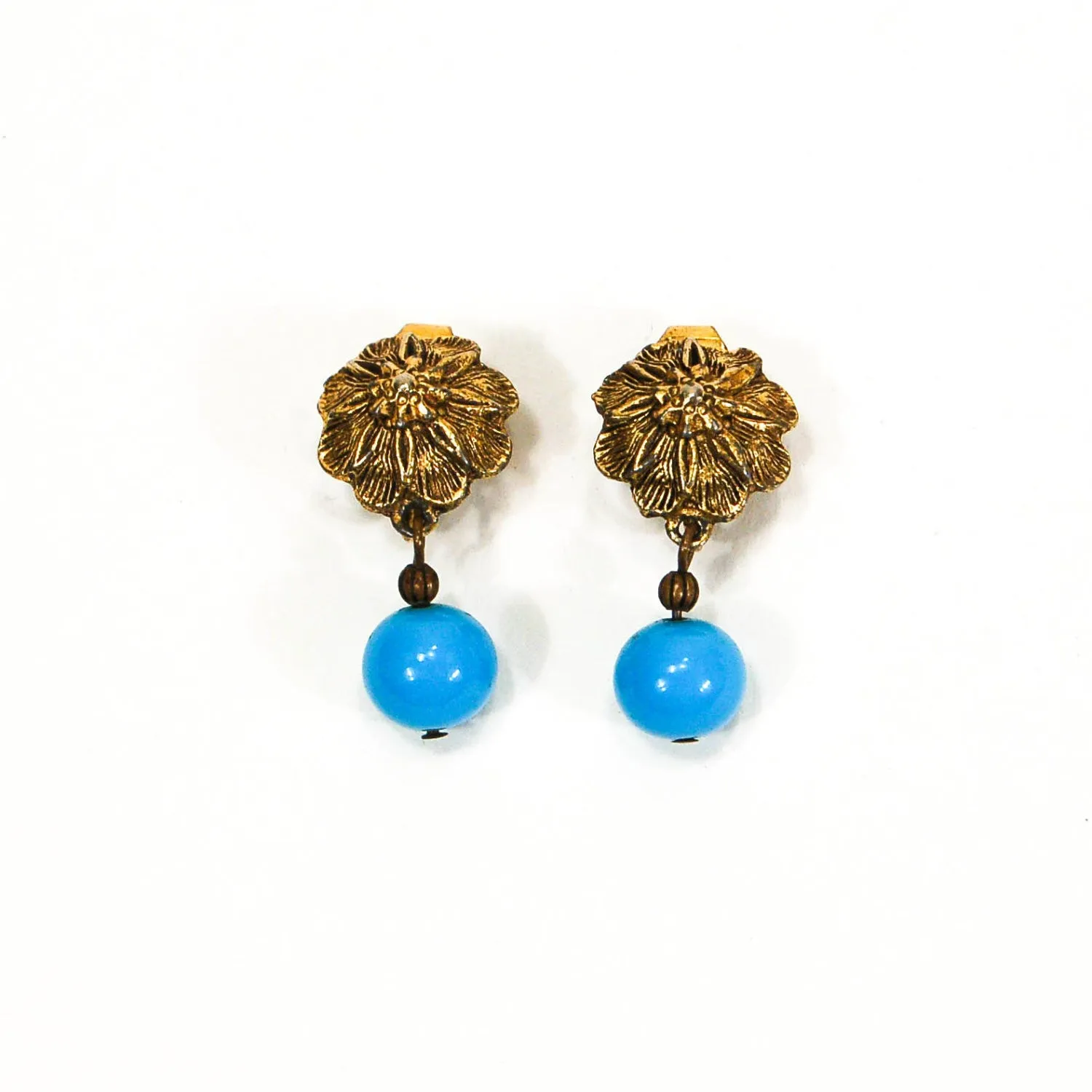 1950's Gold Tone and Turquoise Dangling Earrings
