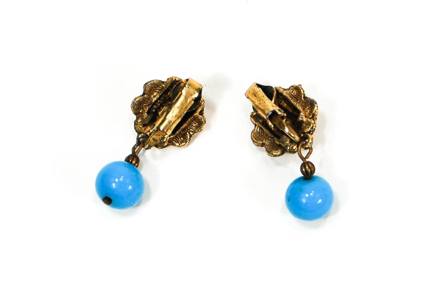 1950's Gold Tone and Turquoise Dangling Earrings