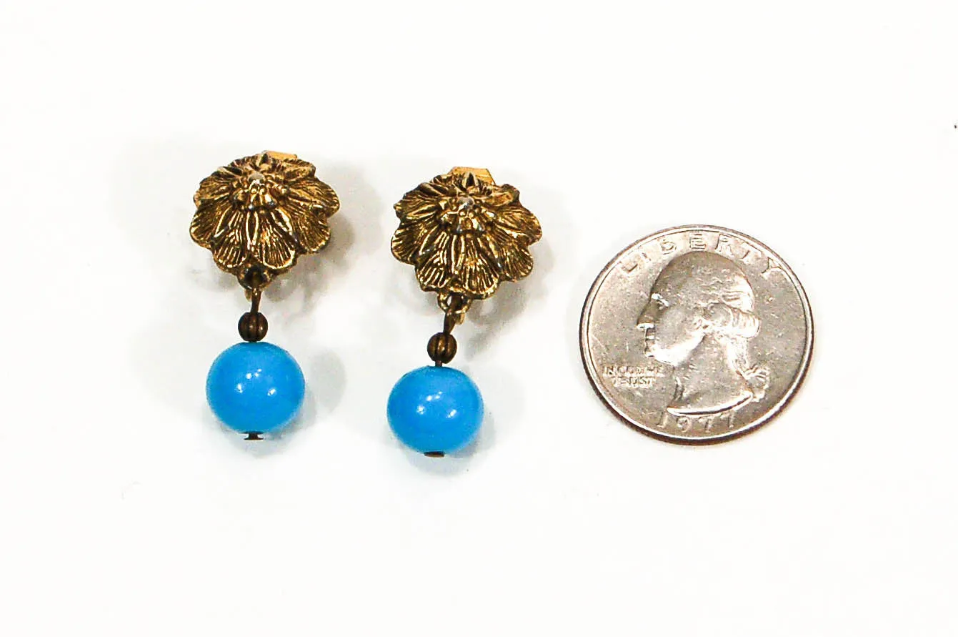 1950's Gold Tone and Turquoise Dangling Earrings