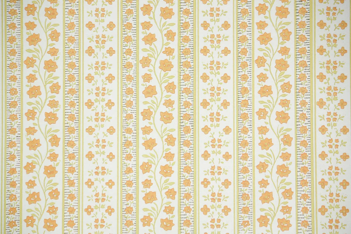 1970s Floral Stripe Vintage Wallpaper