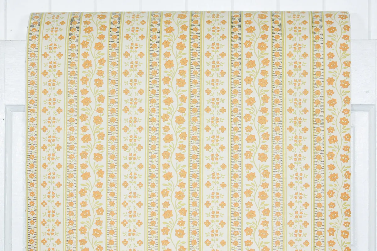 1970s Floral Stripe Vintage Wallpaper