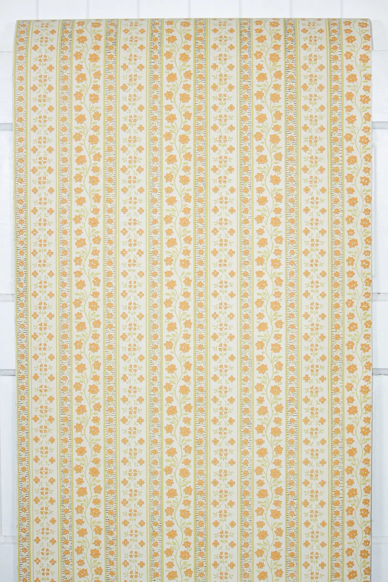 1970s Floral Stripe Vintage Wallpaper